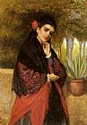 The Spanish Ballet Paintings - A Spanish Beauty in a Red and Black Lace Shawl by John Bagnold Burgess
